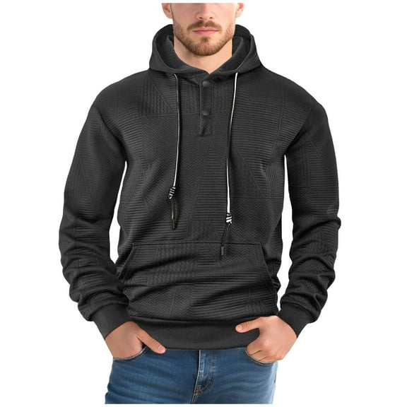 AnuYalue Men's Hoodies Trendy Button Up Workout Pullover with Kanga Pockets Drawstring Long Sleeve Hooded Sweatshirts