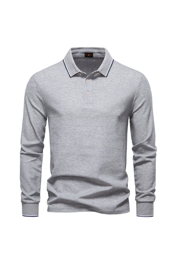 Men's Lapel Golf Shirts Casual Button Up Tops Slim Fit Long Sleeve Cotton T-Shirt Soild Color Workout Tshirt