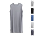 thumbnail image 1 of AnuYalue Men's Nightgown Lightweight Crew Neck Nightshirt Summer Sleeveless Sleep Shirt Solid Color Robes, 1 of 4