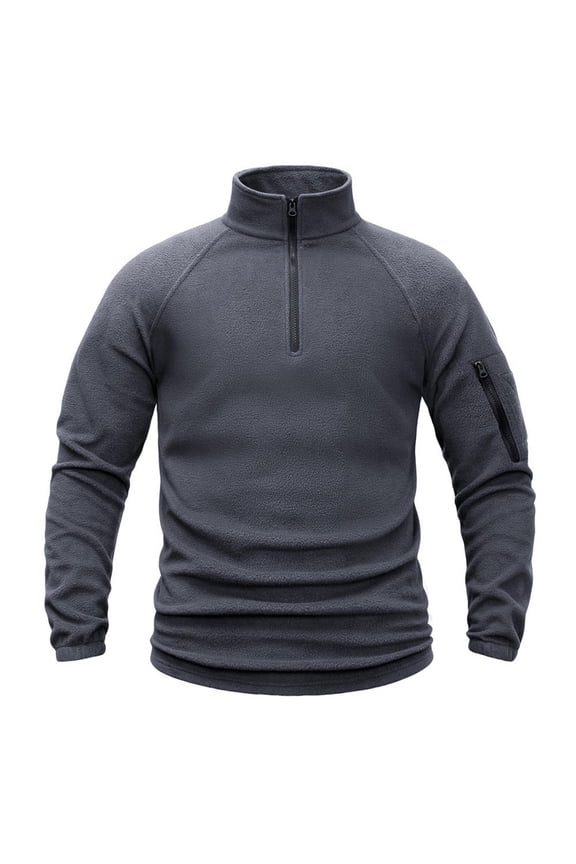 Men's Quarter-Zip Pullover Fleece Golf Sweatshirt Lightweight Stand Collar Tshirt Solid Color Long Sleeve Tops