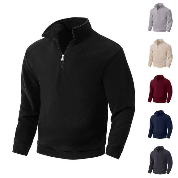 AnuYalue Men's Quarter Zip Pullover Fleece Long Sleeve T-Shirt Mock Neck Solid Color Sweatshirt Casual Loose Fit Shirts