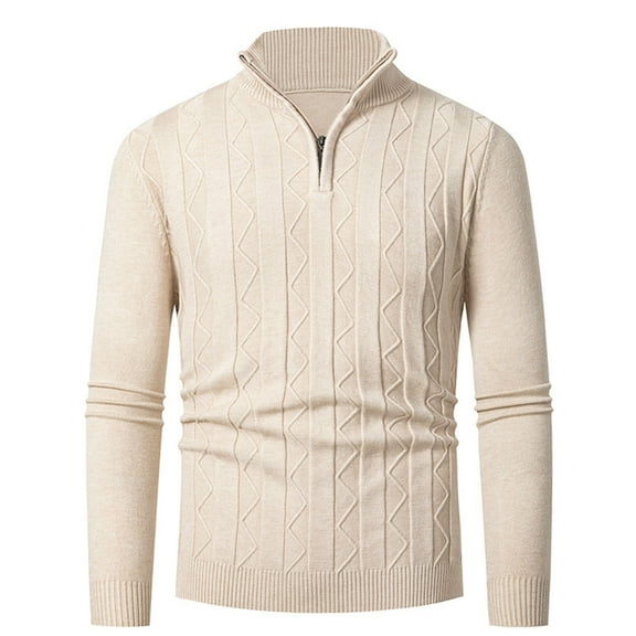 AnuYalue Men's Quarter Zip Sweater Casual Knitted Jacquard Pullover Fashion Mock Neck Shirt Long Sleeve Soild Color T-Shirt