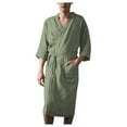 thumbnail image 1 of AnuYalue Men's Robe 3/4 Sleeve Kimono Bathrobe Short Knee Length Lightweight Spa Bathrobe Pockets Turkish Hotel Nightgown 2025, 1 of 5