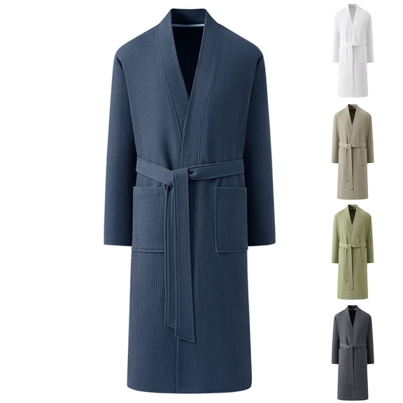 AnuYalue Men's Robe Quick Dry Bathrobe Shawl Collar Pajama Shirt Solid Color 3/4 Sleeve Pajamas