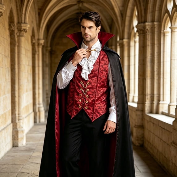 AnuYalue Men's Vampire Cape with Stand Up Collar Victorian Gothic Cloak for Renaissance Cosplay
