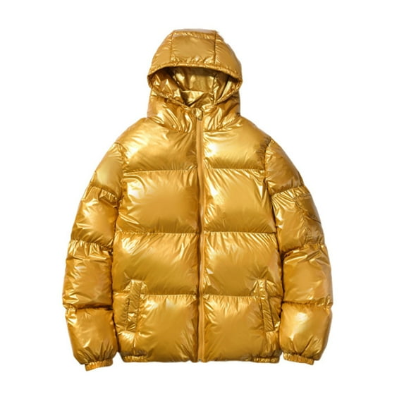 AnuYalue Men's Winter Puff Jackets Big and Tall Hooded Coat Oversize Solid Color Jacket with Pocket Full Zip Long Sleeve Warm Coats