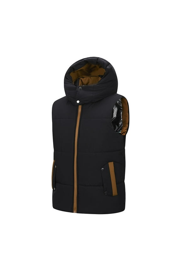 Men's Winter Puffer Vest Casual Full Zip Warm Waistcoat Fashion Outdoor Ski Sleeveless Jacket with Hood