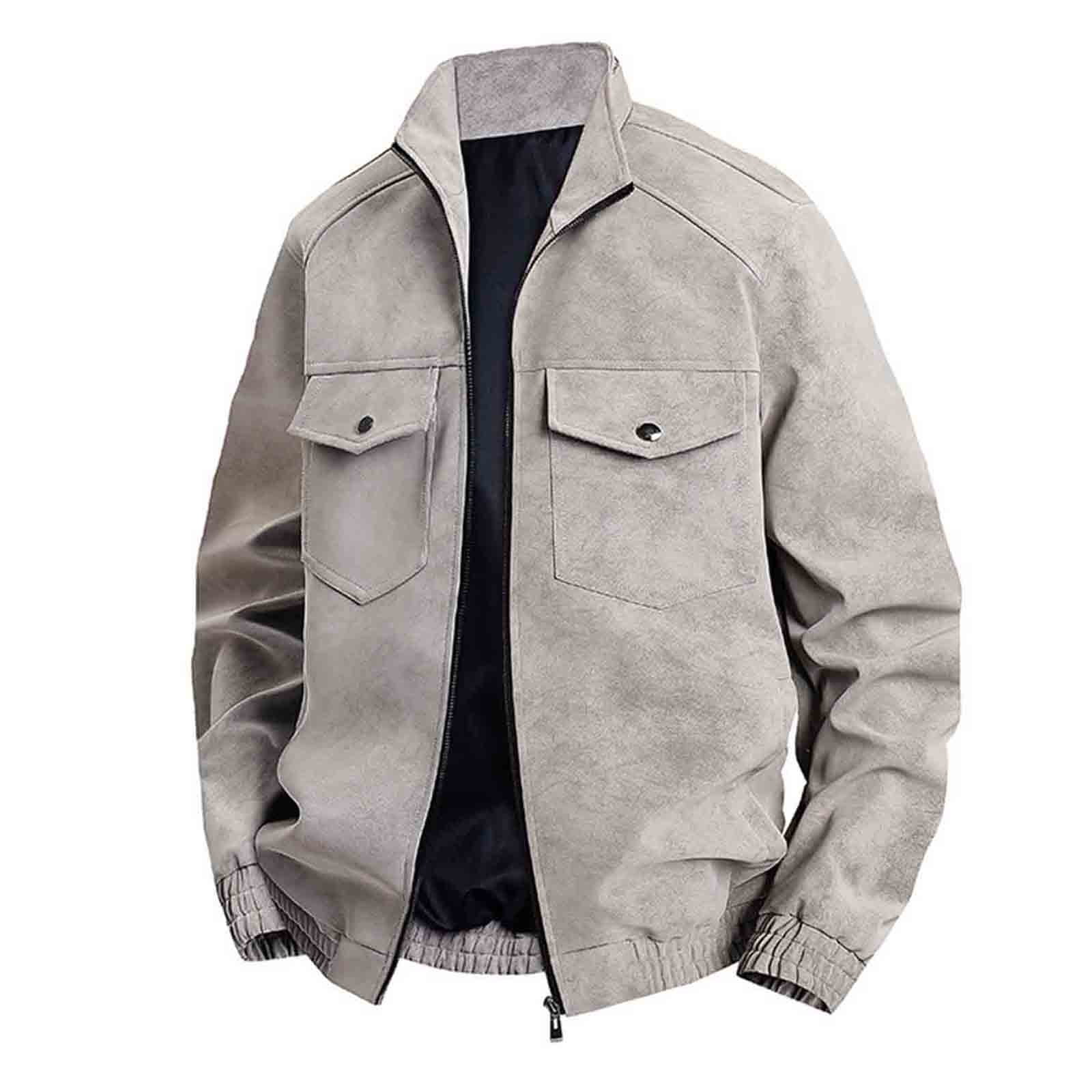 AnuYalue Mens Big and Tall Faux Leather Jacket Windproof Stand Collar Outerwear Fall Winter Warm Jackets Full Zip Long Sleeve Coat