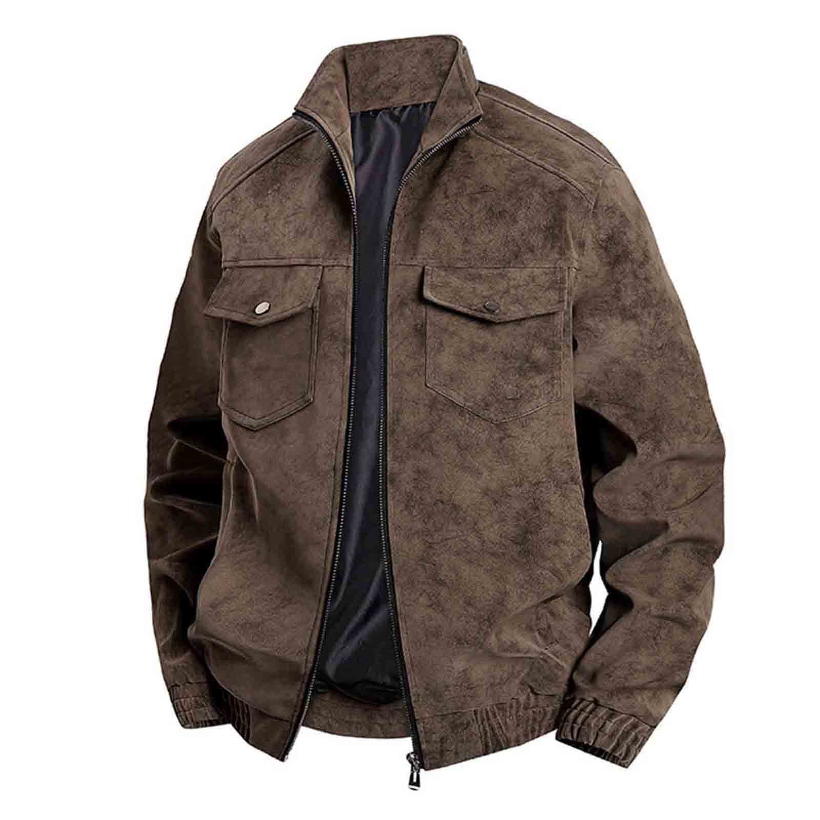 AnuYalue Mens Big and Tall Faux Leather Jacket Windproof Stand Collar Outerwear Fall Winter Warm Jackets Full Zip Long Sleeve Coat