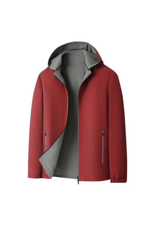 Mens Big and Tall Jacket Casual Fall Winter Coat with Detachable Hood Fashion Double-sided Jackets Full Zip Outerwear with Pocket