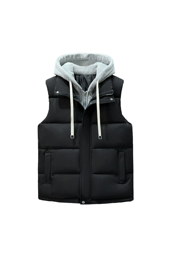 Mens Big and Tall Quilted Vest Winter Warm Cardigan Hooded Vest Outdoor Ski Athletic Sleeveless Jacket
