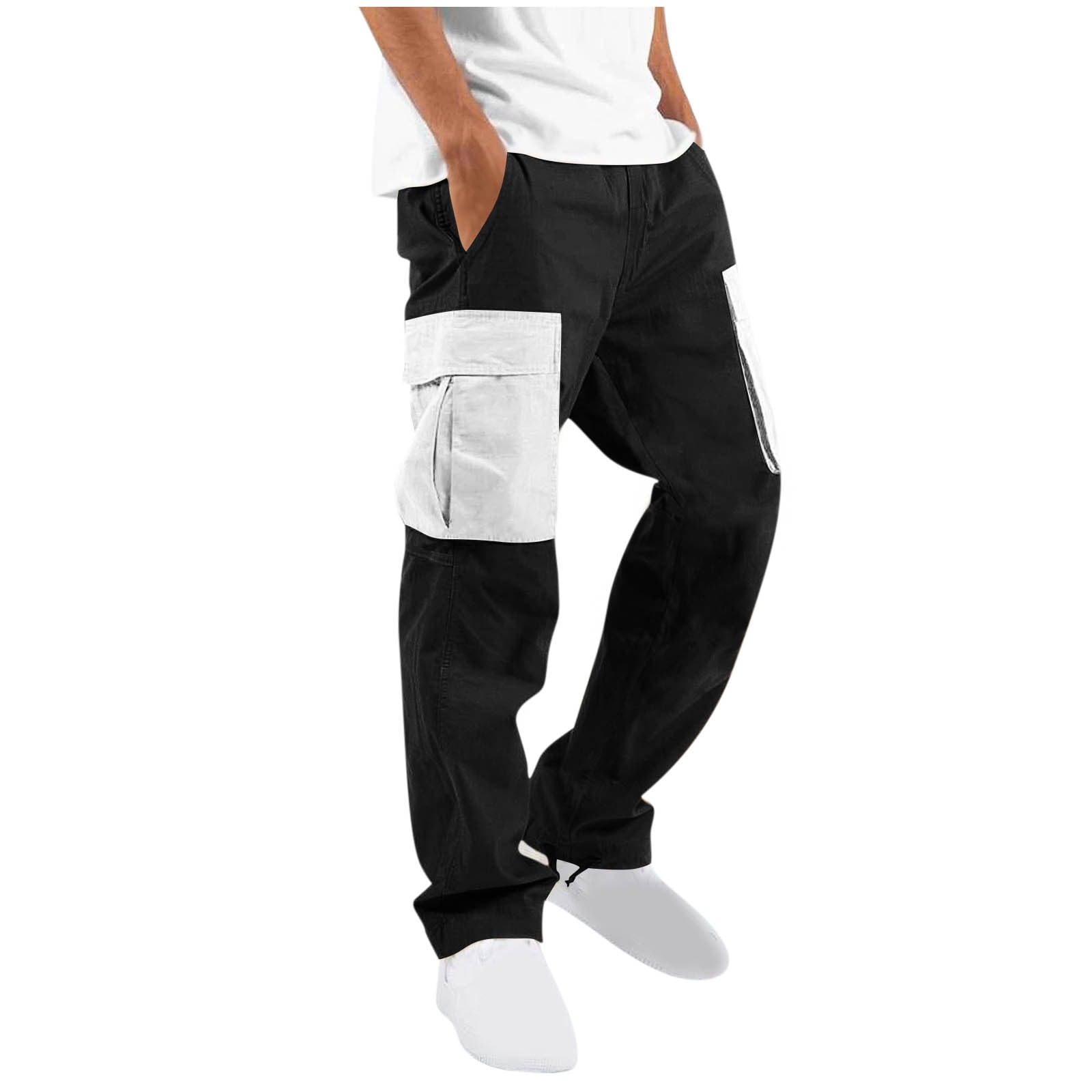HUNGSON Men's Cargo Pants – Casual Cotton Joggers, Loose Fit, Drawstring Waist, 4 Pockets, For Hiking & Daily Wear