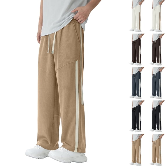 AnuYalue Mens Casual Pants Elastic Waist Drawstring Workout Pants Loose Fit Wide Leg Straight Sweatpants Color Block Pants