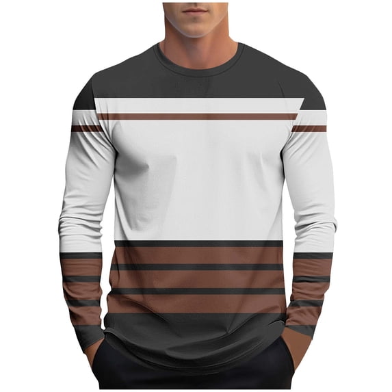AnuYalue Mens Color Block T-Shirt Big and Tall Crew Neck Tops Casual Loose Fit Workout Tshirt Striped Long Sleeve Tees
