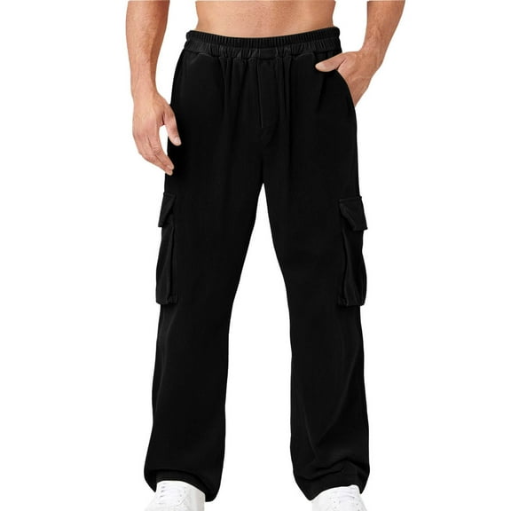 AnuYalue Mens Corduroy PantFashion Multi Pockets Wide Leg Pants Regular Fit Athletic Jogger Sweatpants