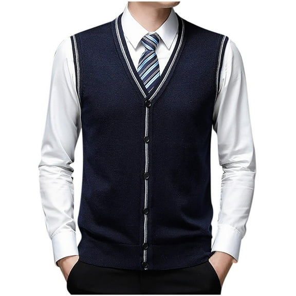 AnuYalue Mens Knitted Vest Casual Button Down V Neck Sweater Vests Trend Lightweight Slim Fit Solid Color Waistcoat