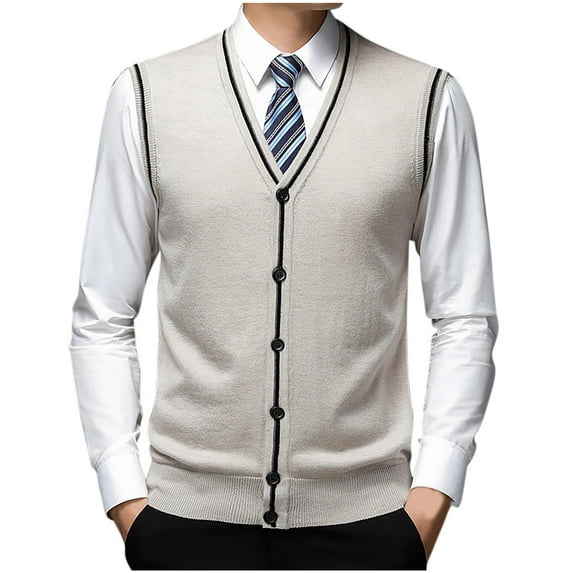 AnuYalue Mens Knitted Vest Casual Button Down V Neck Sweater Vests Trend Lightweight Slim Fit Solid Color Waistcoat