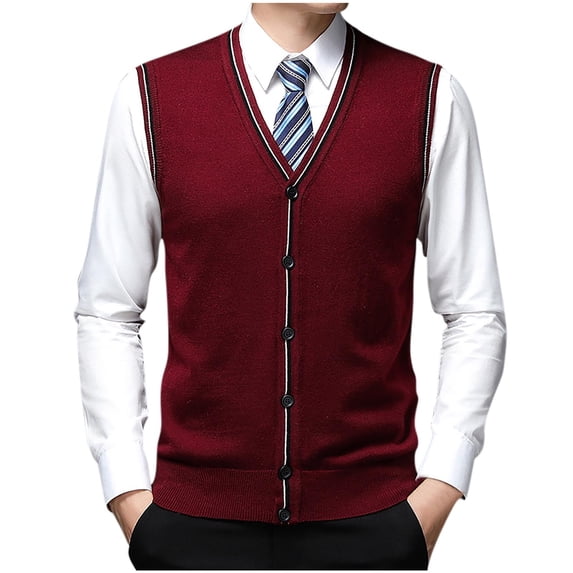 AnuYalue Mens Knitted Vest Casual Button Down V Neck Sweater Vests Trend Lightweight Slim Fit Solid Color Waistcoat