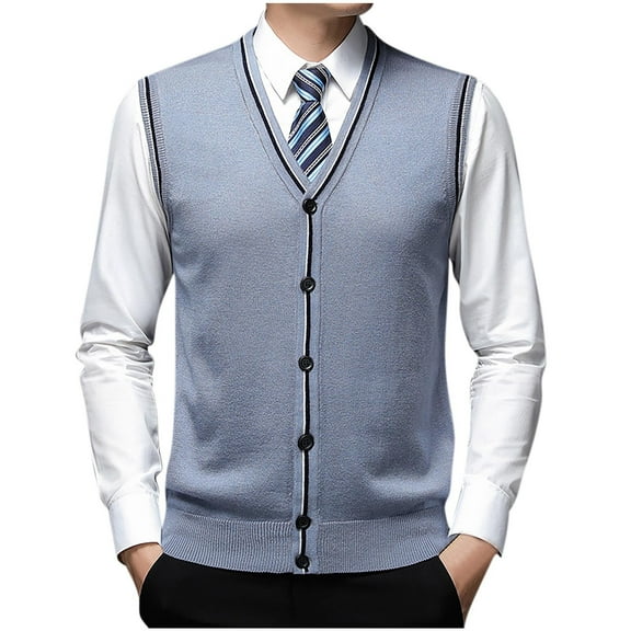 AnuYalue Mens Knitted Vest Casual Button Down V Neck Sweater Vests Trend Lightweight Slim Fit Solid Color Waistcoat