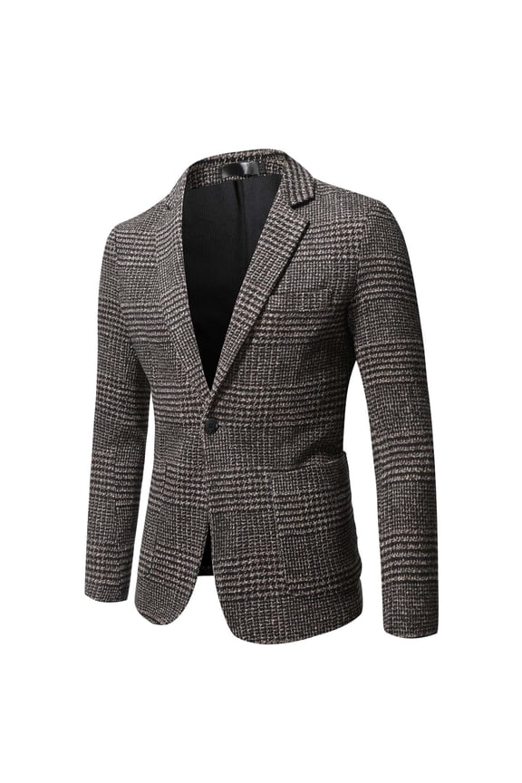 Mens Plaid Blazer Sports Coat Casual Slim Fit Checkered Blazer for Men Wedding Gentleman's One Button Fashion Blazers