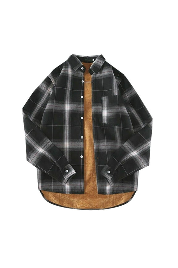Mens Sherpa Fleece Lined Flannel Shirt Jacket Long Sleeve Button Down Plaid Winter Jacket