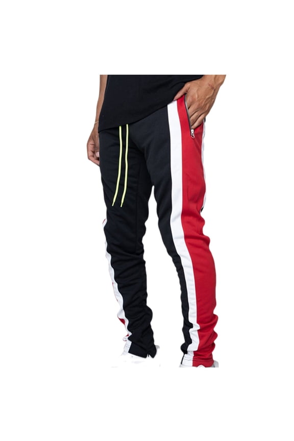 Mens Side Stripe Athletic Pants Casual Drawstring Color Block Track Pants Trendy Slim Fit Stretch Jogger Sweatpants