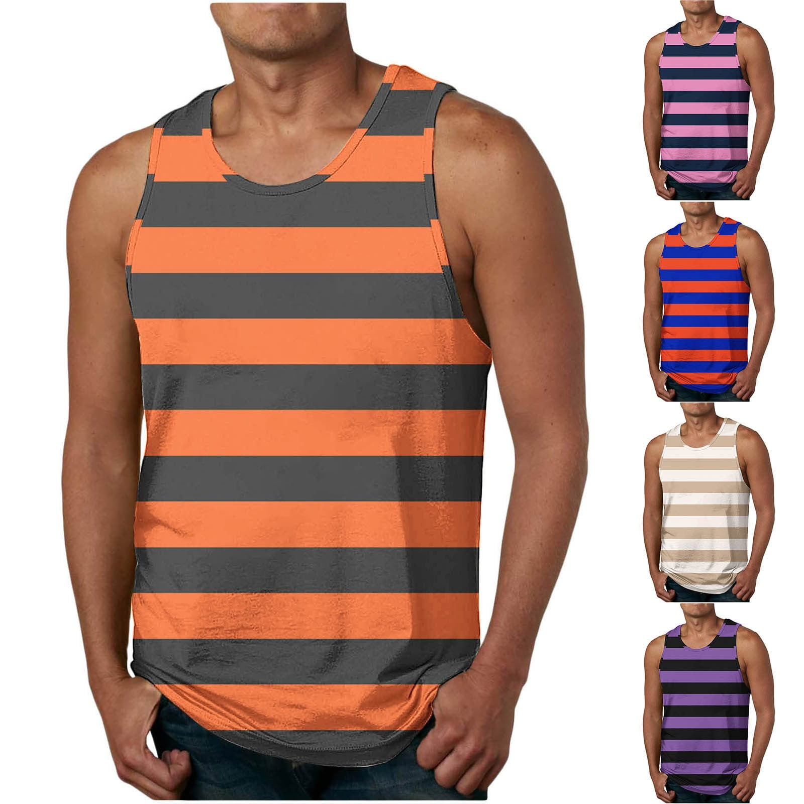AnuYalue Mens Striped Tank Top Lightweight Workout Sleeveless Shirts ...