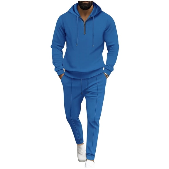AnuYalue Mens Tracksuit Set Fashion Long Sleeves Hooded Sweatshirt and Jogger Sweatpant 2PC Suit Soild Color Hoodies with Pockets