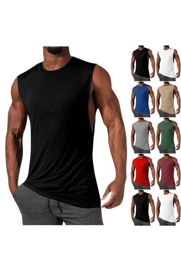 Mens Workout Tank Top Big and Tall Sleeveless T Shirts Bodybuilding Cotton Tanks Summer Crew Neck Vest