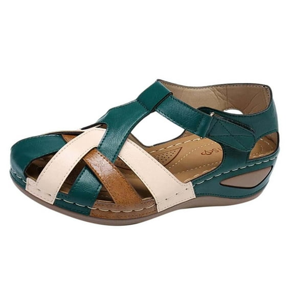 AnuYalue Orthopedic Sandals for Women,Women Walking Slippers with Arch Support Flat Sandals Summer Dressy Closed-Toe Leather Sandal Flatform Beach Casual Slip on Sandals Beach Dress Comfortable