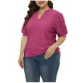 thumbnail image 1 of AnuYalue Oversized Notch V Neck T Shirts for Women Plus Size Puff Sleeve Eyelet Embroidery Tops Dressy Casual Short Sleeve Tunic Blouses, 1 of 7