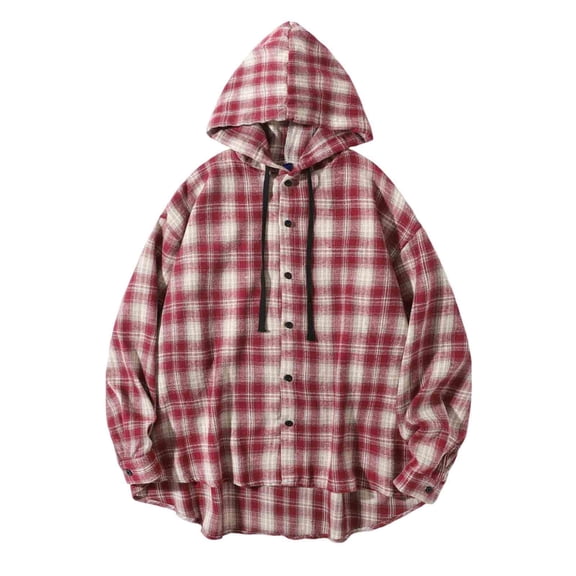 AnuYalue Plaid Hoodies for Men Vintage Button Down Pullover with Hood Lightweight Hooded Sweatshirt Fashion Long Sleeve Hoodie