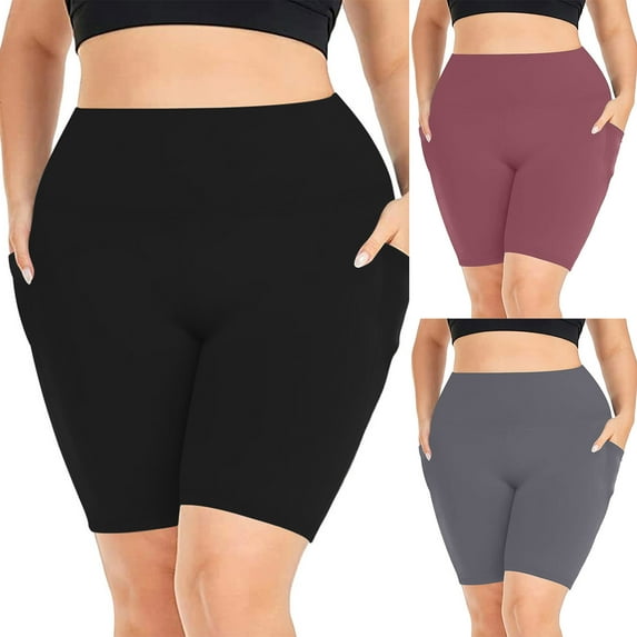 AnuYalue Plus Size Biker Shorts for Women High Waisted Tummy Control Workout Shorts Gym Running Shorts with Pockets Dark Gray XL