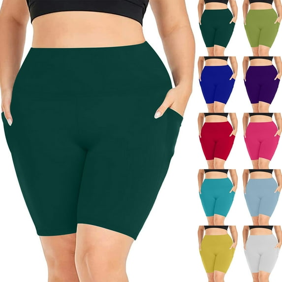 AnuYalue Plus Size Biker Shorts with Pockets for Women-High Waisted 8" Yoga Pants Workout Shorts Gym Running Athletic Shorts Purple 3XL
