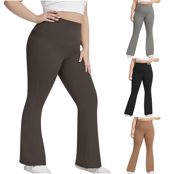 AnuYalue Plus Size Flare Leggings for Women High Elastic Waisted Tummy Control Yoga Pants Gym Solid Color Fitness Trousers
