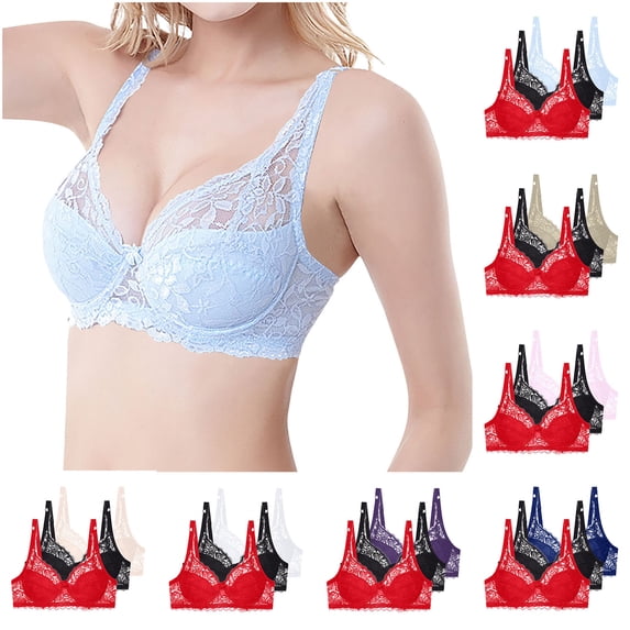AnuYalue Plus Size Lace Bras for Women Casual Breathable Push Up Underwear Underwire Full Coverage Brassiere Seamless Everyday Bralette