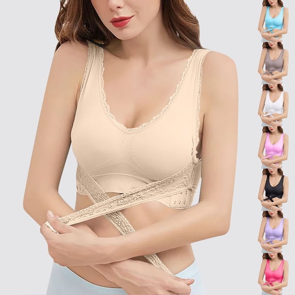 AnuYalue Plus Size Sports Bras for Women Wireless Push Up Lace Brassiere Seamless Comfortable Full Coverage T-Shirt Bra