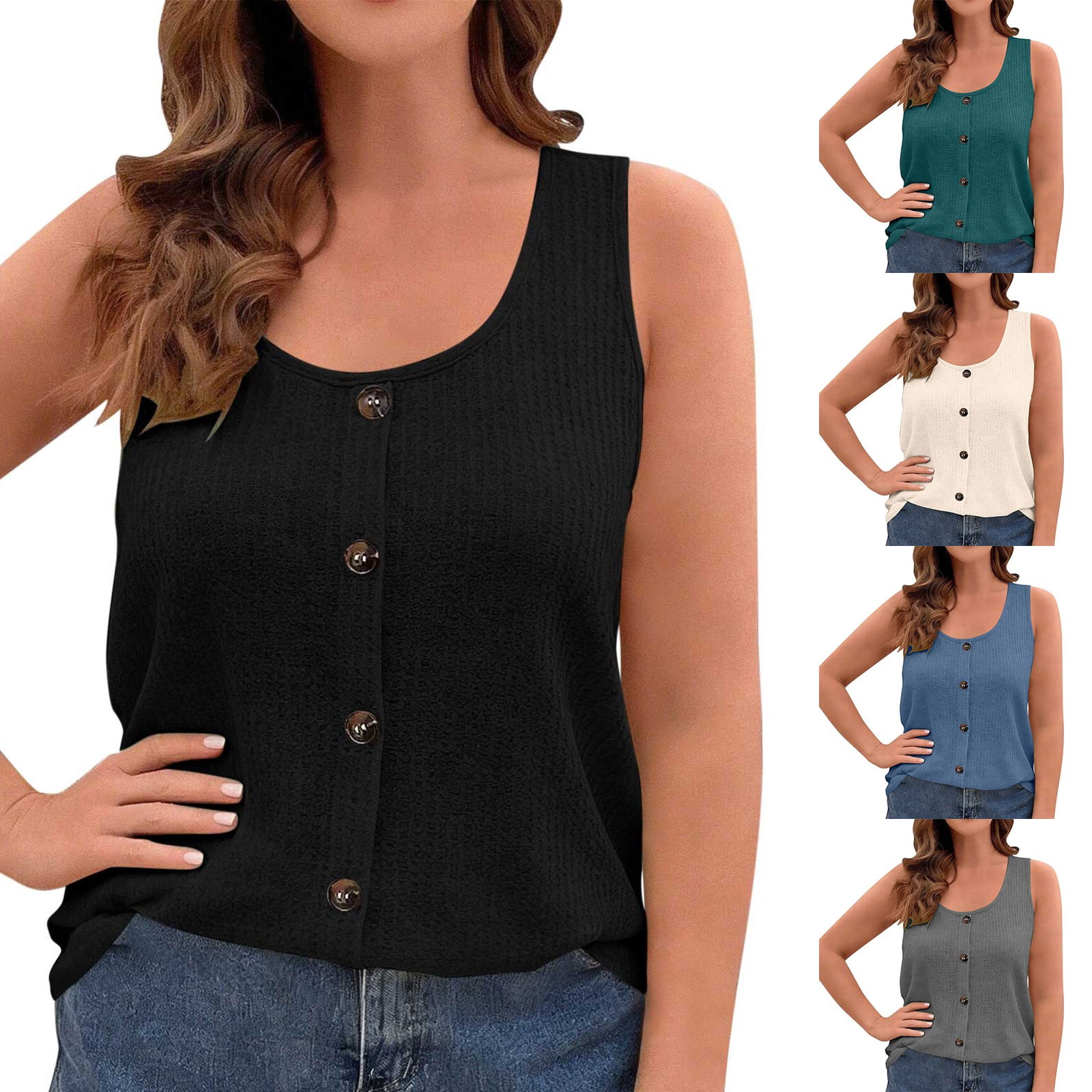 AnuYalue Plus Size Tank Top for Women Fashion Sleeveless Button Down ...