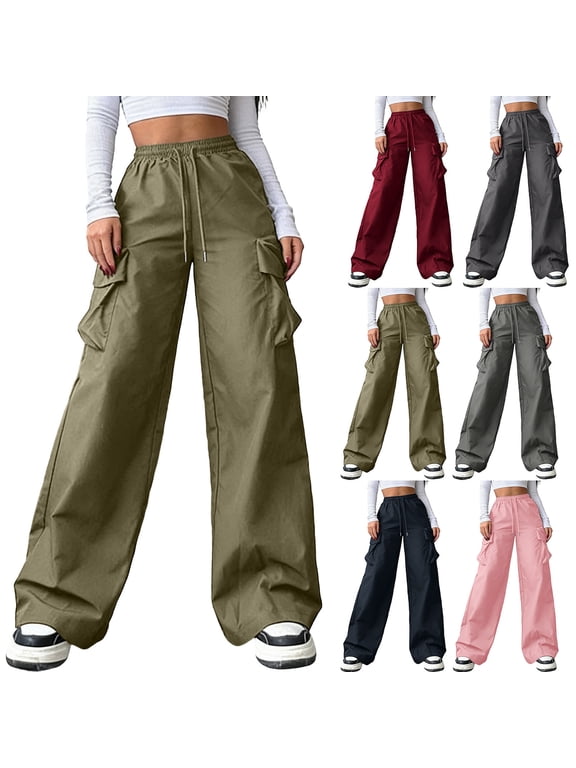 Plus Size Track Pants for Women High Waisted Loose Fit Wide Leg Cargo Pants