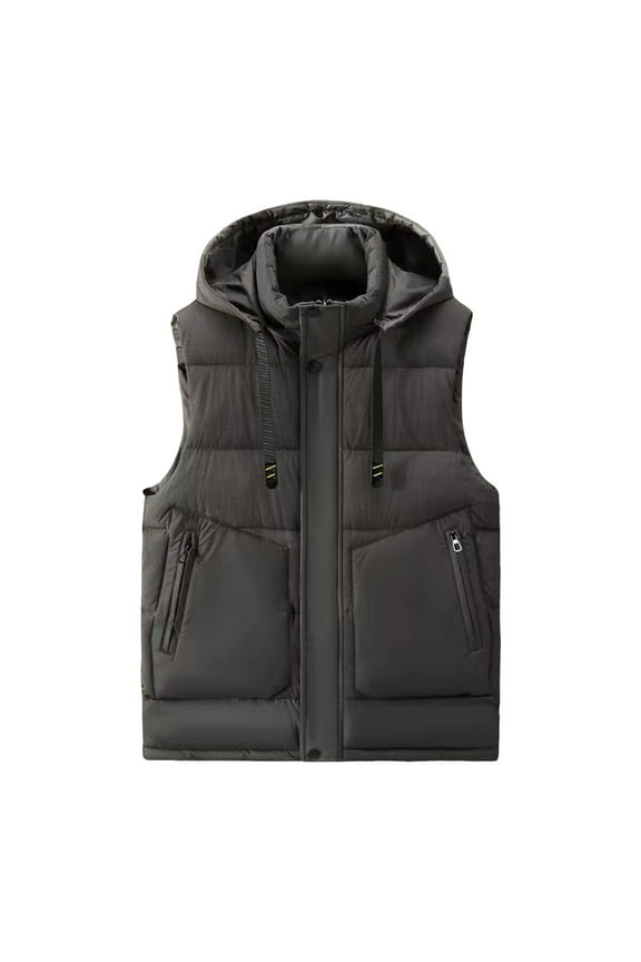 Puffer Vest Men with Removable Hood Big and Tall Outdoor Winter Vests Hooded Padded Sleeveless Jackets with Zipper Pockets