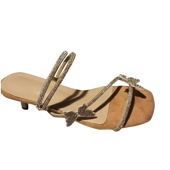 AnuYalue Rhinestone Sparkly Wedding Flat Sandals,Women's Bow Flat Sandals Dressy Low Kitten Heel Sandalias Para Mujer Open Toe Sandals Crystal Strappy Slip On Slide Sandals for Dating Party