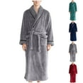 thumbnail image 1 of AnuYalue Robe for Men Fashion Flannel Nightgown V Neck Long Sleeve Bathrobe Solid Color Pajama Shirt with Pockets, 1 of 8
