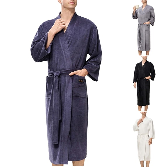 AnuYalue Robe for Men Women Fleece Lined Flannel Bathrobe Casual Long Sleeve Pajama Shirt Solid Color Nightgown with Pocket