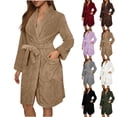 thumbnail image 1 of AnuYalue Robes for Women V Neck Soft Spa Bathrobe Fleece Absorbent Short Robe Warm Terry Long Sleeve Bathrobes, 1 of 6