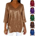 thumbnail image 1 of AnuYalue Sequins Tops for Women 3/4 Sleeve V Neck Blouses Casual Shirts Fashion Party Holiday Shirt Tunic Tshirt, 1 of 7