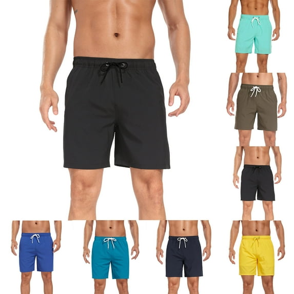 AnuYalue Shorts for Mens Quick Dry Beach Shorts Elastic Waist Drawstring Shorts Solid Color Short Pants with Pockets
