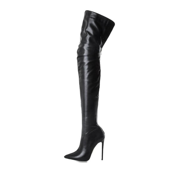 AnuYalue Stiletto Thigh High Boots For Women Ladies Fashion Leather Pointed Toe Dressy Pump Over The Knee Boots With Back Zipper High Heels Tall Boots For Wedding Party