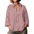 thumbnail image 1 of AnuYalue Striped Shirt for Womens 3/4 Sleeve Casual Boyfriend Blouse Tops Loose Fit Lapel Collar Dressy Work Shirts, 1 of 8