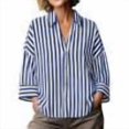 thumbnail image 1 of AnuYalue Striped Shirt for Womens 3/4 Sleeve Casual Boyfriend Blouse Tops Loose Fit Lapel Collar Dressy Work Shirts, 1 of 8