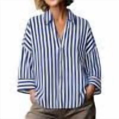 AnuYalue Striped Shirt for Womens 3/4 Sleeve Casual Boyfriend Blouse Tops Loose Fit Lapel Collar Dressy Work Shirts